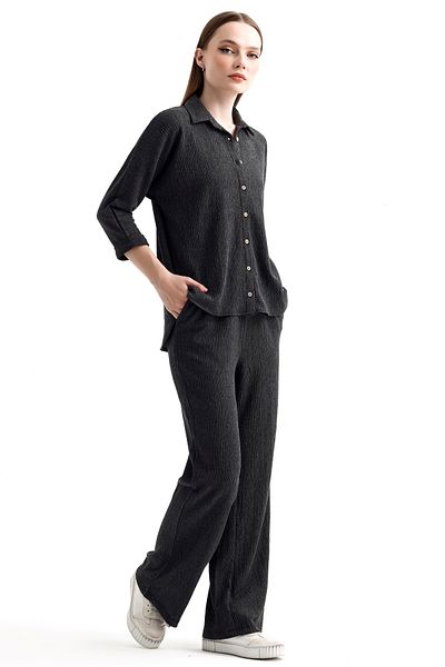 MD trend Women's Elastic Waist Palazzo Pants and Fakir Sleeve Shirt Double Set
