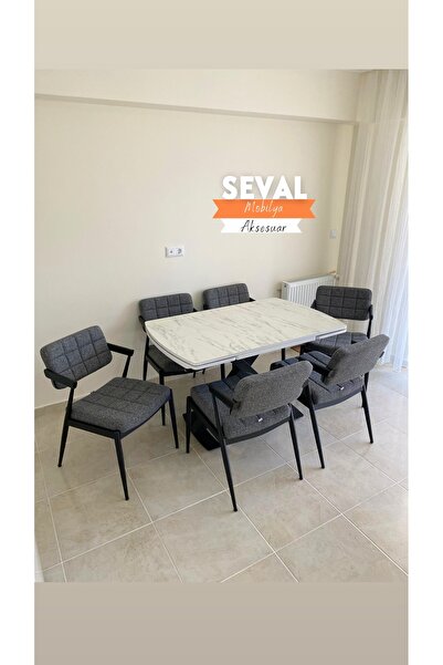 SEVAL AKSESUAR Marmo Gold Açılır Masa + Klas Sandalye Takımı