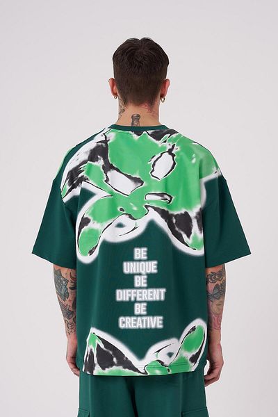 Machinist Ανδρικό μπλουζάκι με στάμπα Lotus Flower Oversize Petrol Green T-shirt