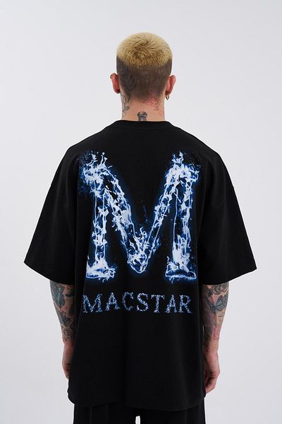 Machinist Ανδρικό μαύρο μπλουζάκι Smoked Printed Macstar Oversize