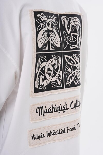 Machinist Етнічний принт Чоловічий оверсайз Екрю футболка