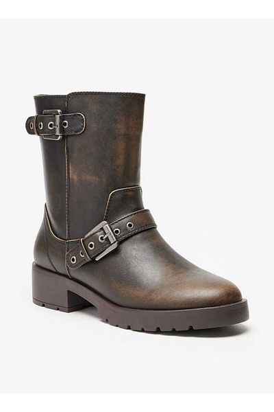 Lee Cooper Women's Buckle Strap Accent Boots with Zipper and Block Heels