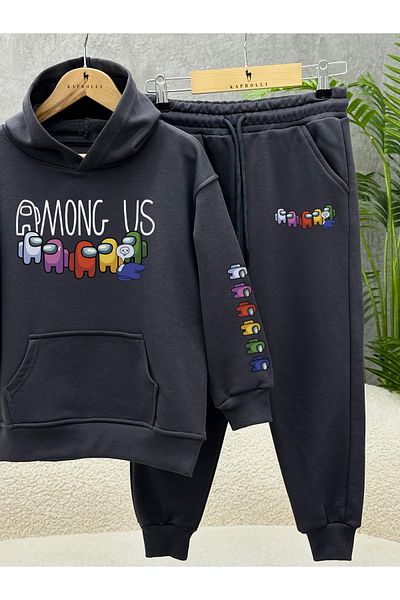 KAPROLLI 100% Cotton Children's Bottom Top Tracksuit Set 3 Thread Rasterless Crew Neck Nursery School Set