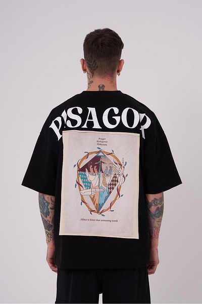 Machinist Men's Premium Pythagoras Printed Oversize Black T-Shirt
