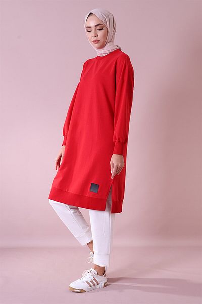 Soul 30645 Crew Neck 2 Thread Long Below the Knee Tunic Red