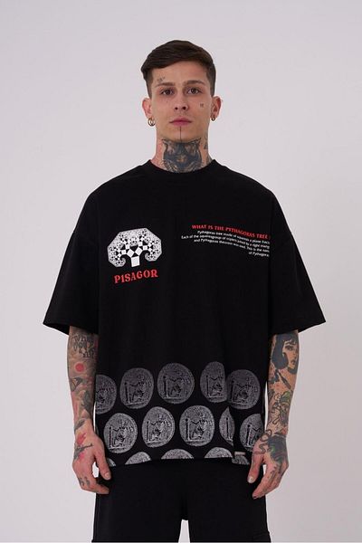 Machinist Ανδρικό Premium Pythagoras Printed Oversize Μαύρο T-Shirt