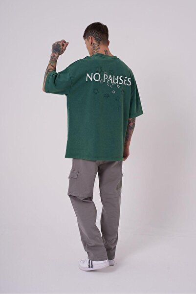 Machinist Ανδρικό μπλουζάκι No Pouses Printed Oversize Petrol Green T-shirt