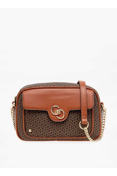 Celeste Monogram Print Crossbody Bag with Adjustable Strap and Zip Closure