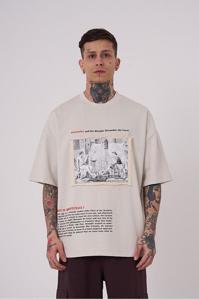 Machinist Ανδρικό μπλουζάκι Premium Aristoteles Printed Oversize Grey T-shirt