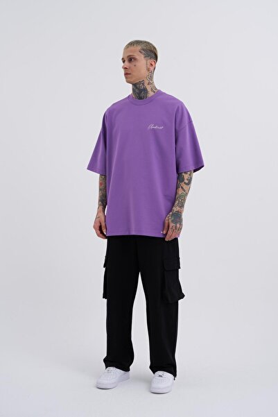 Machinist Μωβ Oversize Ανδρικό T-Shirt - Bird Printed