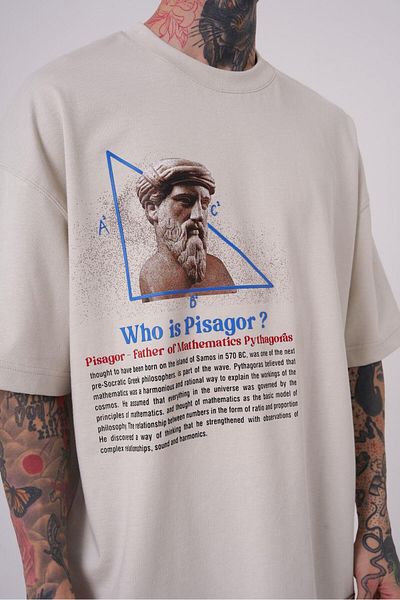 Machinist Tricou gri supradimensionat cu imprimeu Pythagoras premium pentru bărbați