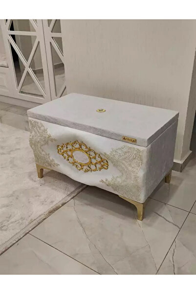 Özyer Çeyiz Tek Parça Krem Renk Aynalı ve Özel Güpürlü Modern Gelin Çeyiz San...