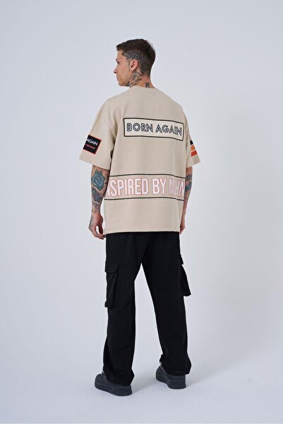 Machinist Men's Inspired By Machinist Printed Oversize Light Beige T-Shirt