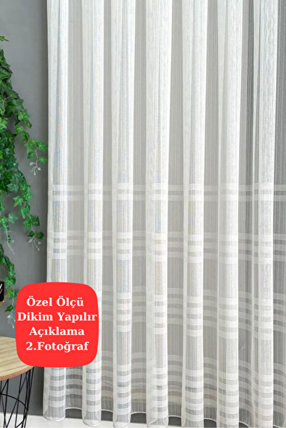 Emes Lüks Simli Şeritli Sakallı Gramajlı Keten Tül Perde Sık Pile