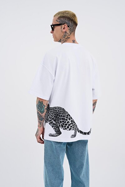 Machinist Чоловіча біла футболка Oversize з принтом леопарда