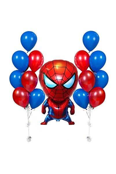 ikm balon spiderman folyo balon ve kırmızı mavi balon seti konsept parti 3 yaş 2 yaş 4 yaş 5 yaş  örümcek adam