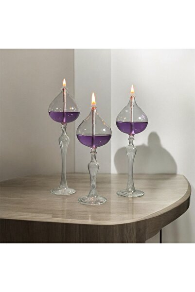 Moonlight Glass Tulip Cam Kandil Seti (3 ADET CAM KANDİL - 200 ML KANDİL YAĞI...