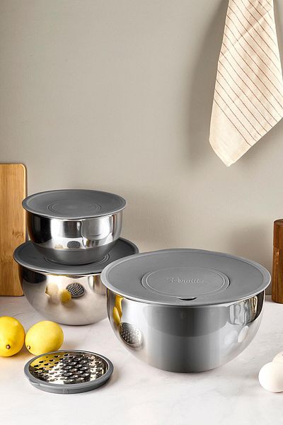 Perotti Pro Gray 8 Piece Grater Mixing and Storage Bowl (16-20-24 cm)