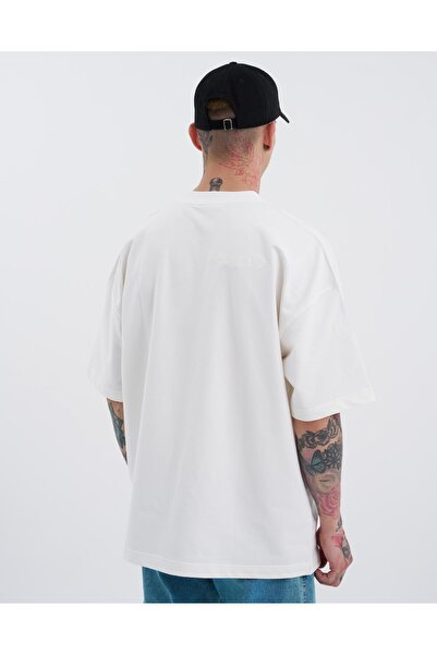 Machinist Ανδρικό μπλουζάκι Ecru oversized - Με λεπτομέρεια ετικέτας