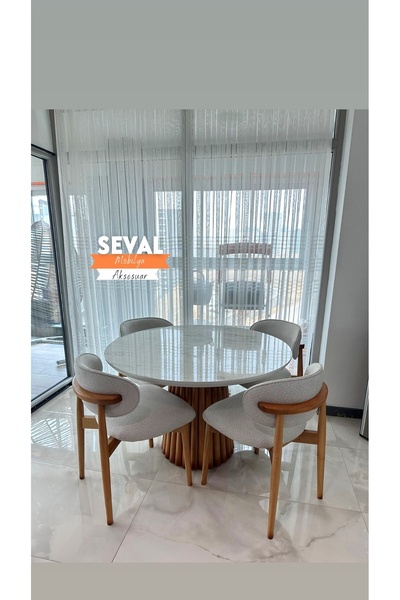 SEVAL AKSESUAR PTT Marmo Yuvarlak Masa + Polo Sandalye Takımı