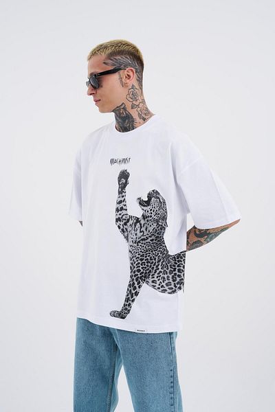 Machinist Ανδρικό λευκό μπλουζάκι με στάμπα Leopard