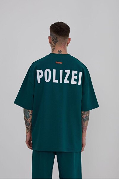 Machinist Ανδρικό μπλουζάκι Polizei με τύπωμα oversized Petrol Green