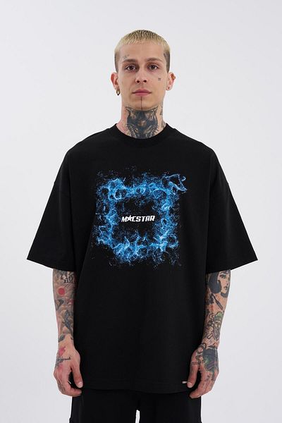 Machinist Ανδρικό μαύρο μπλουζάκι Smoked Printed Macstar Oversize