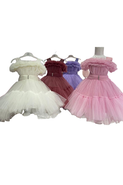 ugurbocegicocukdunyası uğurböceğiçocuk 421 Βραδινό φόρεμα για κορίτσια με βολάν στο στήθος και λεπτομέρεια από πέτρα