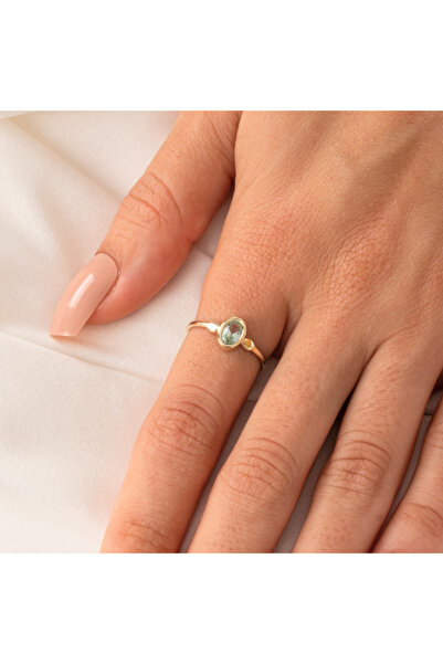 FasekGold Green Taşlı Tek Taş Evlilik Teklifi Yüzüğü-0.90 Karat Kristal Opal 925 Ayar Gümüş Yüzük