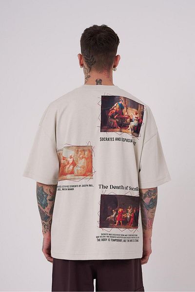 Machinist Tricou gri oversize pentru bărbați Premium Death Of Socrates