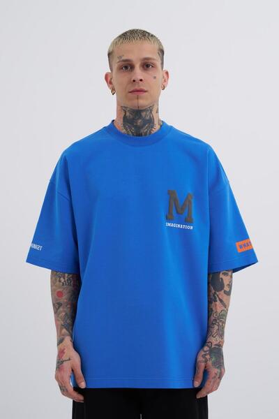 Machinist Snake Printed - Ανδρικό Oversize Μπλε T-Shirt