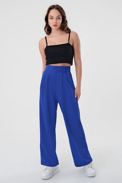 Hazel Women's Saks Blue High Waist Velcro Palazzo Trousers