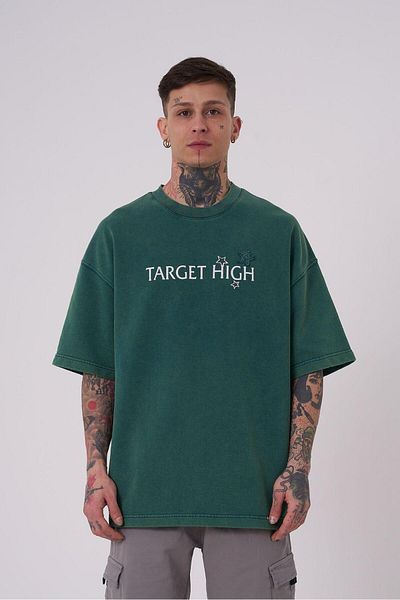 Machinist Men's No Pouses Printed Oversize Petrol Green T-Shirt