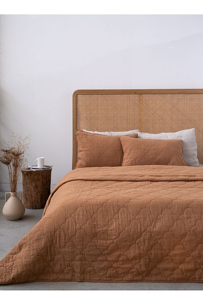 Barine Serenity Linen Quilted Bedspread Set Brown 240X260