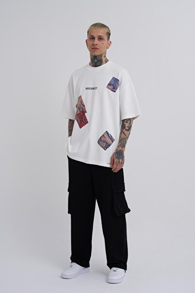 Machinist Ανδρικό μπλουζάκι Oversize Patchwork Ecru