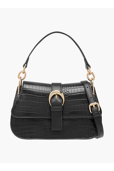 Celeste Animal Textured Satchel Bag with Detachable Strap and Flap Closure