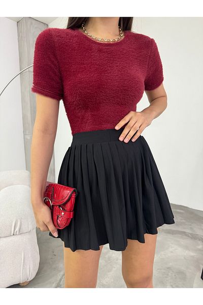 BİKELİFE Weiche Plüsch-Crop-Bluse für Damen mit Rundhalsausschnitt