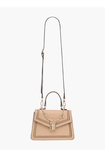 Celeste Solid Satchel Bag with Flap Closure and Detachable Strap