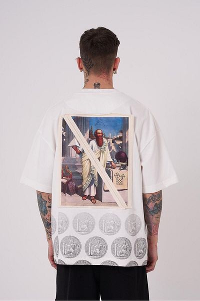 Machinist Ανδρικό μπλουζάκι Premium Pythagoras Printed Oversize Ecru