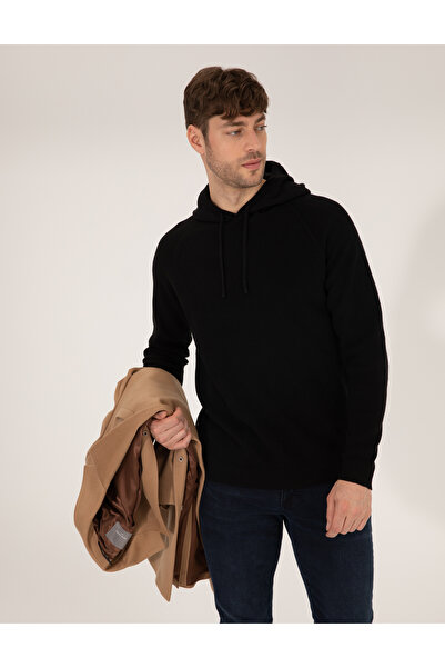 Pierre Cardin Black Regular Fit Hooded Knitwear Sweater 50260289-Vr046