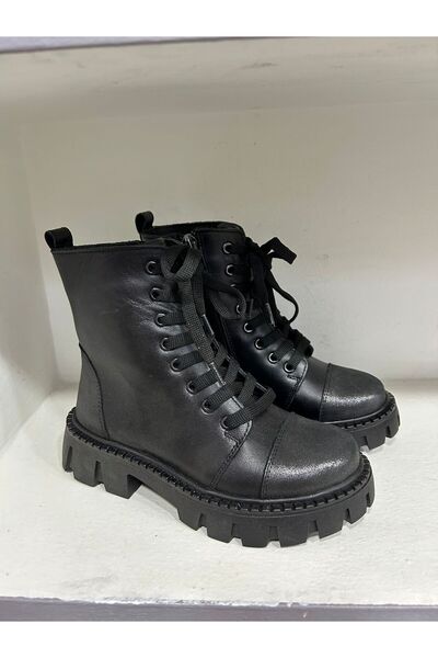 Bağcı Children's Genuine Leather Boots Black