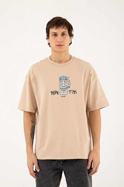 Machinist Tricou pentru bărbați Kon Tiki cu imprimeu supradimensionat bej