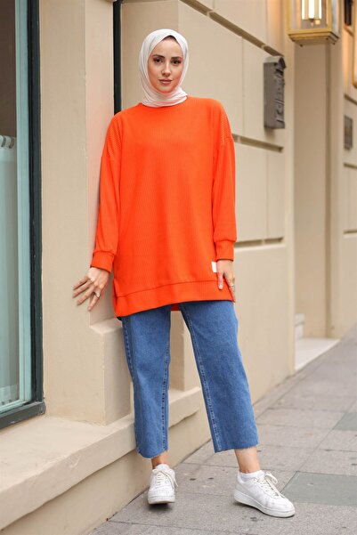 Soul 30812 Bisiklet Yaka Diz Üstü Dokuma Tunik Orange