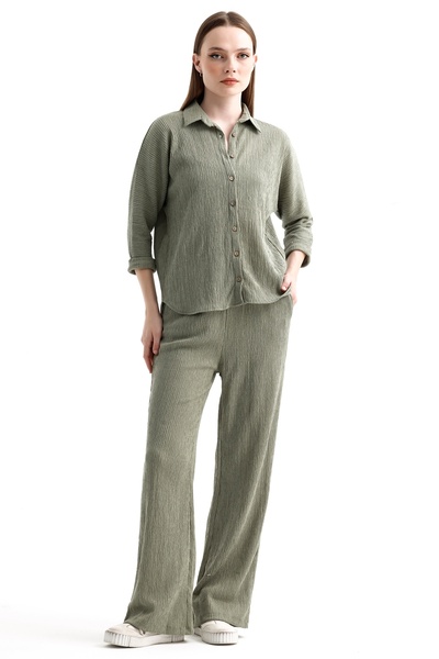 MD trend Women's Elastic Waist Palazzo Pants and Fakir Sleeve Shirt Double Set