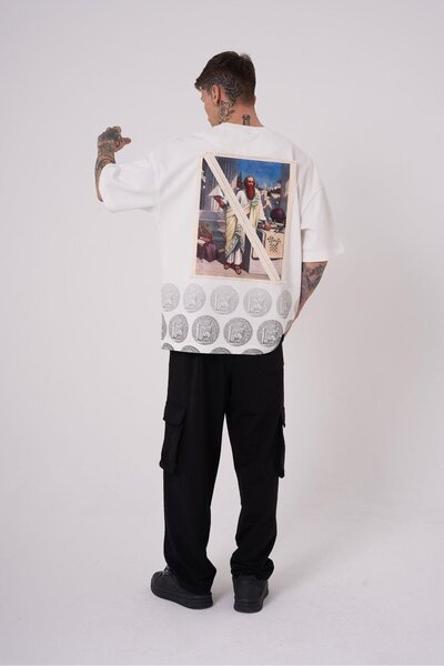 Machinist Ανδρικό μπλουζάκι Premium Pythagoras Printed Oversize Ecru