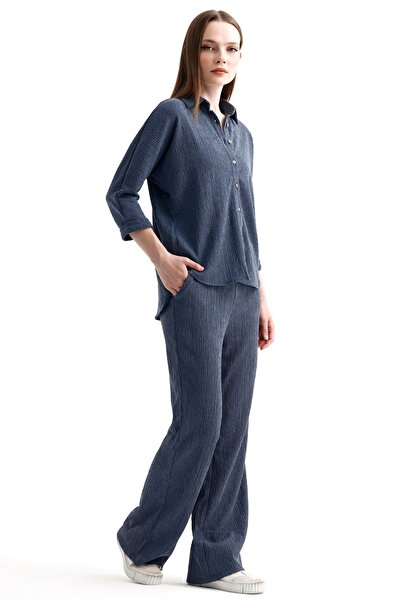 MD trend Women's Elastic Waist Palazzo Pants and Fakir Sleeve Shirt Double Set