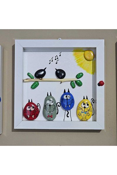 Tekir Ramă Ornament de Perete Design Special Colorat Pietre - Decorativă Handmade