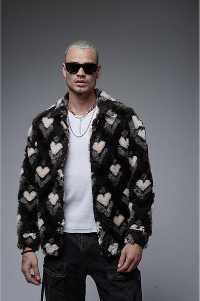 king brich Plush Patterned Unisex Oversize Shirt Collar Snap Closure