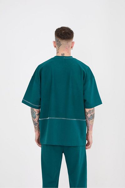 Machinist Ανδρικό μπλουζάκι Blanket Stitch Oversize Petrol Green T-shirt