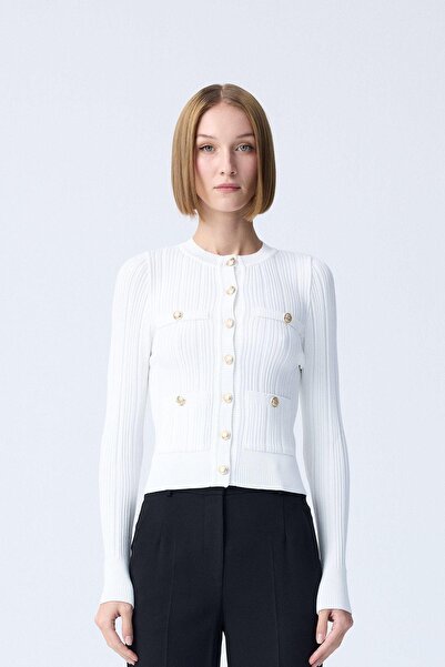rue Gold Düğme Detaylı Ekru Triko Hırka
